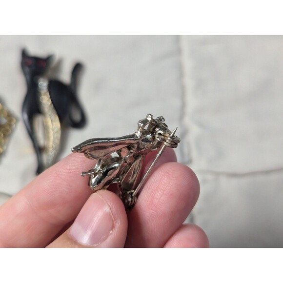 Lot Of 4 Vintage Pins Black Cat Fly Bee Leaf Cabochon Norway Sterling - Picture 10 of 16